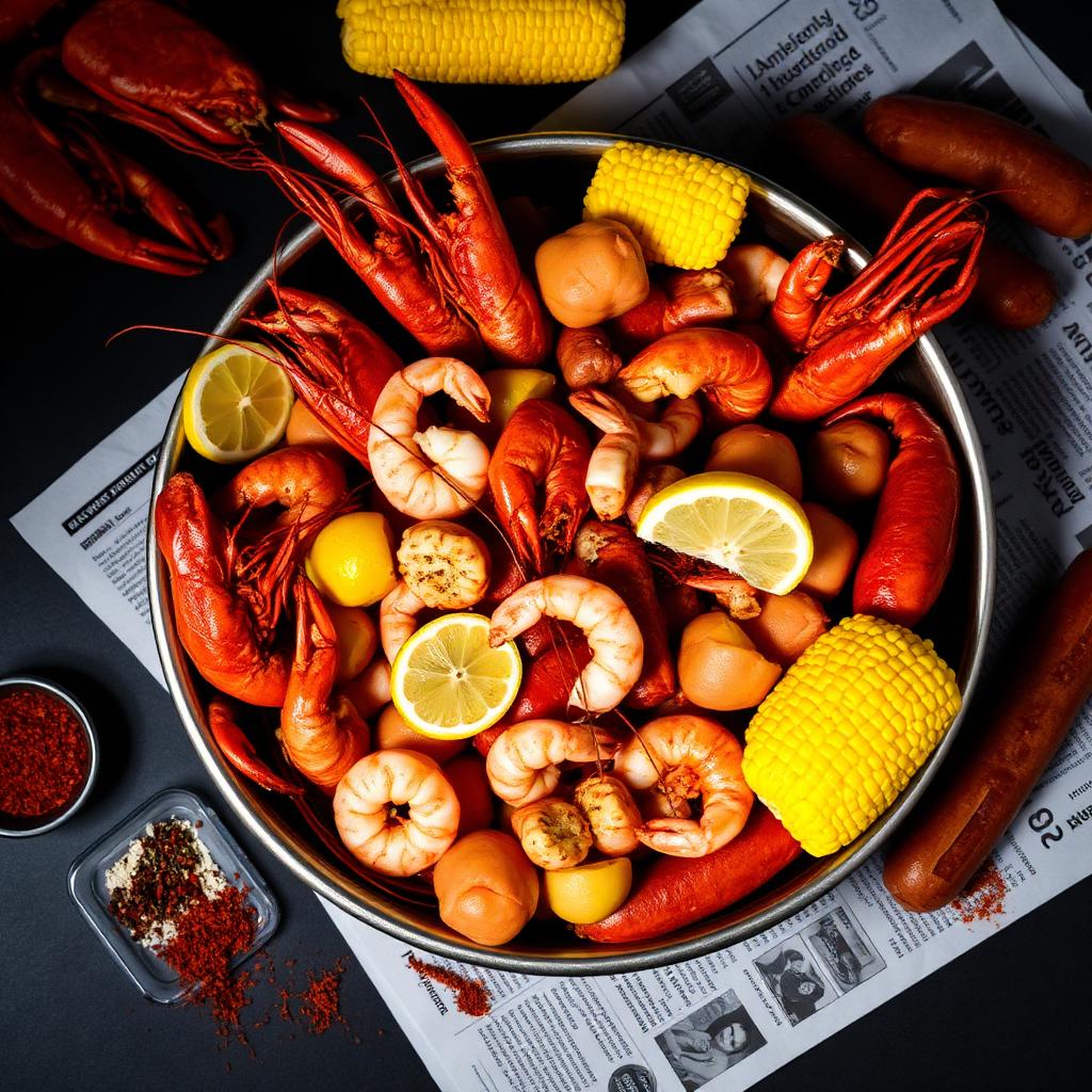 Cajun seafood boil at HOOKS